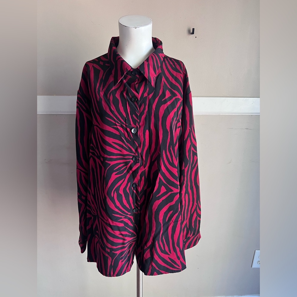 Susan Graver Red and Black Zebra Print Blouse